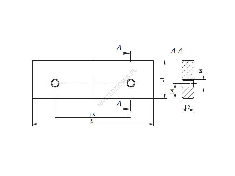 Rysunek techniczny: Dwustronna szczęka do imadła WSDG 125 mm do typu: 6517,6518 (gładka) - BISON-BIAL